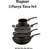 Bayev Ragnar 5 Parça Tava Seti 5 Li Çeyiz Tava Set Wok Grill Krep Sahan ve Sosluk Kaçerola - Siyah