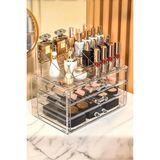 Bayev Ruby Şeffaf Makyaj Organizer Set 3 Çekmeceli Dior ve 16 Bölmeli Kullanım Alanı İçin Pratik Düzenleyici