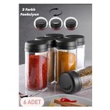 Bayev Spice 6'lı Set Döner Kapak Cam Baharatlık Tuzluk Biberlik seti 250cc Masa Üstü 6 Adet Baharatlık