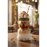 Bayev Teddy Bear Cam Barista Soğuk İçecek Bardağı Ayıcıklı Bardak 550 Ml Pipetli Tasarım Kupa