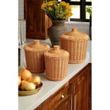 Bayev Terra 3 Boy Rattan 700775 Patates Soğan Sarımsak Sepeti Seti Hasır Dekoratif Kapaklı Sepet