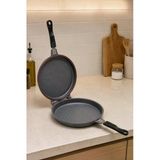 Bayev Vilma 32 cm Yuvarlak Döküm Grill Tava - Çift Taraflı Ayrılabilen Balık, Buharda Tavuk Tavası