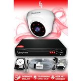 BAYICAM 1 Kameralı Dome 1 İç Kamera Set 100 GB HDD Full HD Gece Görüşlü Güvenlik Kamerası Sistemi