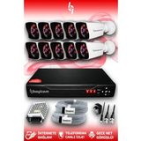 BAYICAM 10 Kameralı Kare 10 Dış Kamera Set HDD'siz Full HD Gece Görüşlü Güvenlik Kamerası Sistemi