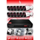 BAYICAM 12 Kameralı Kare 12 Dış Kamera Set 2 TB HDD Full HD Gece Görüşlü Güvenlik Kamerası Sistemi