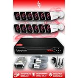 BAYICAM 12 Kameralı Kare 12 Dış Kamera Set HDD'siz Full HD Gece Görüşlü Güvenlik Kamerası Sistemi