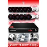BAYICAM 12 Kameralı Uzay 12 Dış Kamera Set 250 GB HDD Full HD Gece Görüşlü Güvenlik Kamerası Sistemi