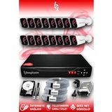 BAYICAM 16 Kameralı Kare 16 Dış Kamera Set 1 TB HDD Full HD Gece Görüşlü Güvenlik Kamerası Sistemi