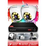 BAYICAM 2 Kameralı Dome 2 İç Kamera Set 2 TB HDD Full HD Renkli Gece Görüşlü Güvenlik Kamerası Sistemi