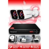 BAYICAM 2 Kameralı Kare 2 Dış Kamera Set 2 TB HDD Full HD Gece Görüşlü Güvenlik Kamerası Sistemi