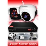 BAYICAM 2 Kameralı Panda 1 İç Kamera Set 250 GB HDD Full HD Gece Görüşlü Güvenlik Kamerası Sistemi