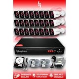 BAYICAM 24 Kameralı Kare 24 Dış Kamera Set 2 TB HDD Full HD Gece Görüşlü Güvenlik Kamerası Sistemi