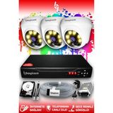 BAYICAM 3 Kameralı Dome 3 İç Kamera Set 1 TB HDD Full HD Renkli Gece Görüşlü Güvenlik Kamerası Sistemi