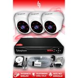 BAYICAM 3 Kameralı Dome 3 İç Kamera Set 2 TB HDD Full HD Gece Görüşlü Güvenlik Kamerası Sistemi