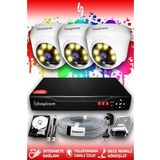 BAYICAM 3 Kameralı Dome 3 İç Kamera Set 2 TB HDD Full HD Renkli Gece Görüşlü Güvenlik Kamerası Sistemi