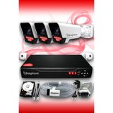 Bayicam 3 Kameralı Süper 3 Dış Kamera Set 250 GB 5 MP 2K Net Gece Görüşlü Güvenlik Kamerası Sistemi