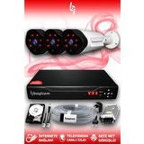 BAYICAM 3 Kameralı Uzay 3 Dış Kamera Set 250 GB HDD Full HD Gece Görüşlü Güvenlik Kamerası Sistemi