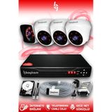 BAYICAM 4 Kameralı Kare 3 İç Kamera Set 320 GB HDD Full HD Gece Görüşlü Güvenlik Kamerası Sistemi