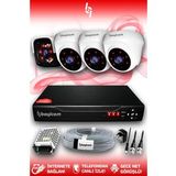 BAYICAM 4 Kameralı Panda 3 İç Kamera Set HDD'siz Full HD Gece Görüşlü Güvenlik Kamerası Sistemi