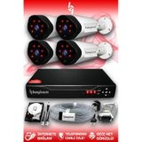 BAYICAM 4 Kameralı Uzay 4 Dış Kamera Set 500 GB HDD Full HD Gece Görüşlü Güvenlik Kamerası Sistemi