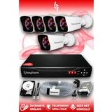 BAYICAM 5 Kameralı Kare 5 Dış Kamera Set 2 TB HDD Full HD Gece Görüşlü Güvenlik Kamerası Sistemi