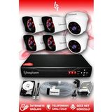 BAYICAM 6 Kameralı Kare 2 İç Kamera Set 100 GB HDD Full HD Gece Görüşlü Güvenlik Kamerası Sistemi