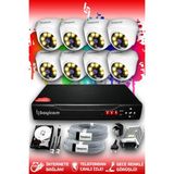 BAYICAM 8 Kameralı Dome 8 İç Kamera Set 250 GB HDD Full HD Renkli Gece Görüşlü Güvenlik Kamerası Sistemi