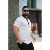 BAYIM Beyaz Slim Fit Hakim Yaka Likralı Gofre Kumaş Kısa Kollu Erkek Gömlek