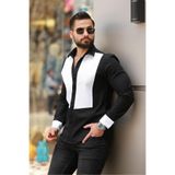 BAYIM Erkek Siyah Beyaz Parçalı Tasarım Slim Fit Gömlek