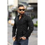 BAYIM Erkek Slim-Fit Dikey Kadife Şeritli ve Kristal Taş İşlemeli Premium Lüks Gömlek