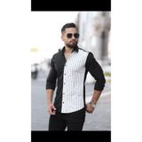 BAYIM Erkek Slim-Fit Tek Taraf Asimetrik İnce Çizgili Panel Detaylı Gömlek