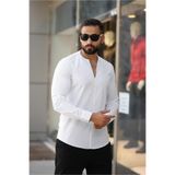 BAYIM Erkek V Kesim Hakim Yaka Slim Fit Sade Tasarım Uzun Kollu Gömlek