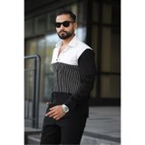 BAYIM Siyah Beyaz Gri 3 Bölmeli Çizgili Slim Fit Erkek Gömlek
