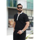 BAYIM Siyah Slim Fit Hakim Yaka Likralı Gofre Kumaş Kısa Kollu Erkek Gömlek