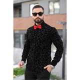BAYIM Slim Fit Kadife Dokulu Hayvan Desenli Uzun Kollu Erkek Gömlek (Kırmızı/Siyah/Beyaz)