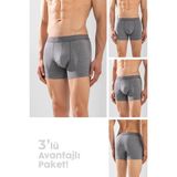 Baykar Erkek Compact Pamuklu Düz Boxer 3'lü Paket Füme