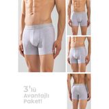 Baykar Erkek Compact Pamuklu Düz Boxer 3'lü Paket Gri Melanj - XL