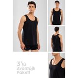 Baykar Erkek Pamuklu Klasik Regular Düz Atlet 3'lü Paket Siyah - 3XL