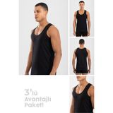 Baykar Erkek Pamuklu Klasik Regular Düz Atlet 3'lü Paket Siyah - XL
