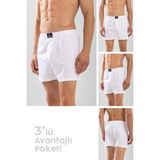 Baykar Erkek Pamuklu Rahat Kesim Havlu Bel Boxer 3'lü Paket Beyaz - XL