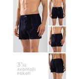 Baykar Erkek Pamuklu Rahat Kesim Havlu Bel Boxer 3'lü Paket Lacivert - XL