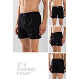 Baykar Erkek Pamuklu Rahat Kesim Havlu Bel Boxer 3'lü Paket Siyah