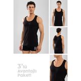 Baykar Erkek Pamuklu Slim Fit Düz Klasik Ribana Atlet 3'lü Paket Siyah