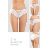 Baykar Kadın Beyaz Önü Dantel Detalı Pamuklu Klasik Kadın Külot 3'lü Paket 8251 Beyaz