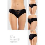 Baykar Kadın Beyaz Önü Dantel Detalı Pamuklu Klasik Kadın Külot 3'lü Paket 8251 Siyah - XL