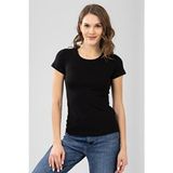 Baykar Kadın Pamuklu Biye Yaka Kısa Kol Düz Basic Tişört 6663 Siyah - 2XL