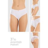 Baykar Kadın Pamuklu Likralı Arkası Dantelli Slip Külot 3lü Paket 8432 Beyaz - XL