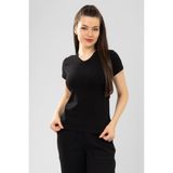 Baykar Kadın Pamuklu V Yaka Kısa Kol Düz Basic Tişört 6664 Siyah - XL