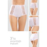 Baykar Kadın Yüksek Bel Yanları Dantelli 3'lü Set Külot 8922 Beyaz - XL