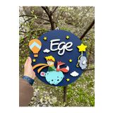 Baykuş Craft Mimarlık Özel Tasarım Hastane Hediyelik Daire Küçük Prens Tilkili Bebek Ahşap Kapı Süsü